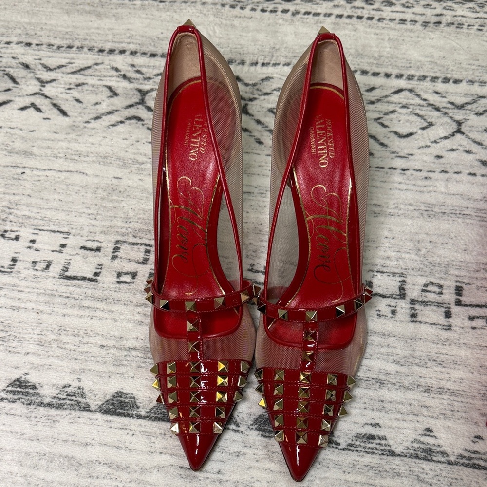 Valentino Red and Gold Studded Heels